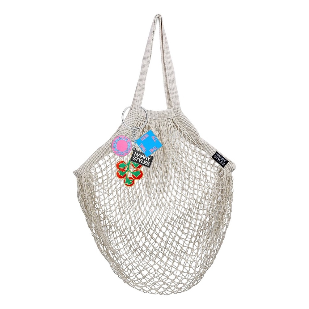 Harry Styles Beige Mesh Shoulder Bag with Charm